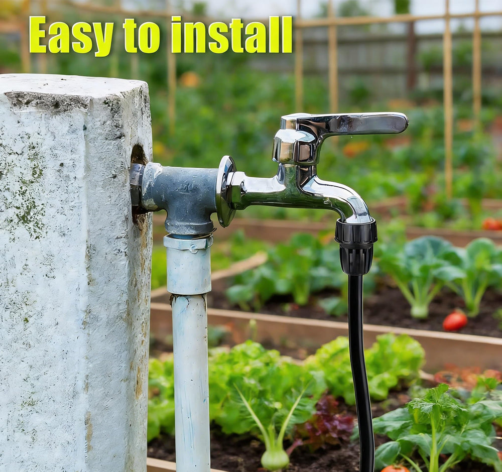 Yulaiyoen 1/2 Inch Drip Irrigation Tubing Faucet Adapter installed on faucet