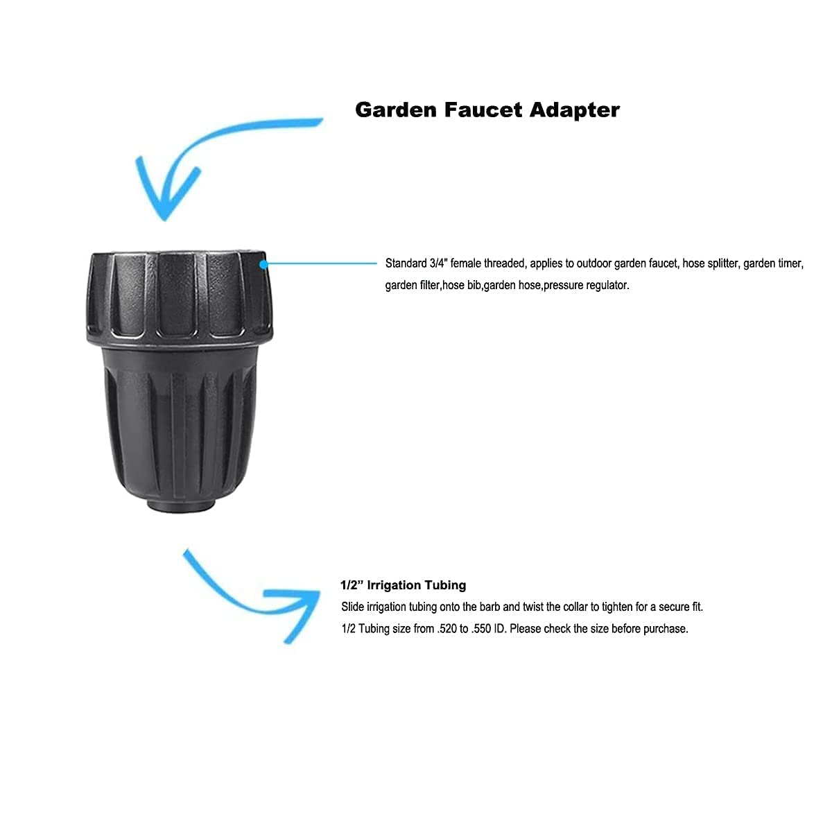 Yulaiyoen 1/2 Inch Drip Irrigation Tubing Faucet Adapter packaging