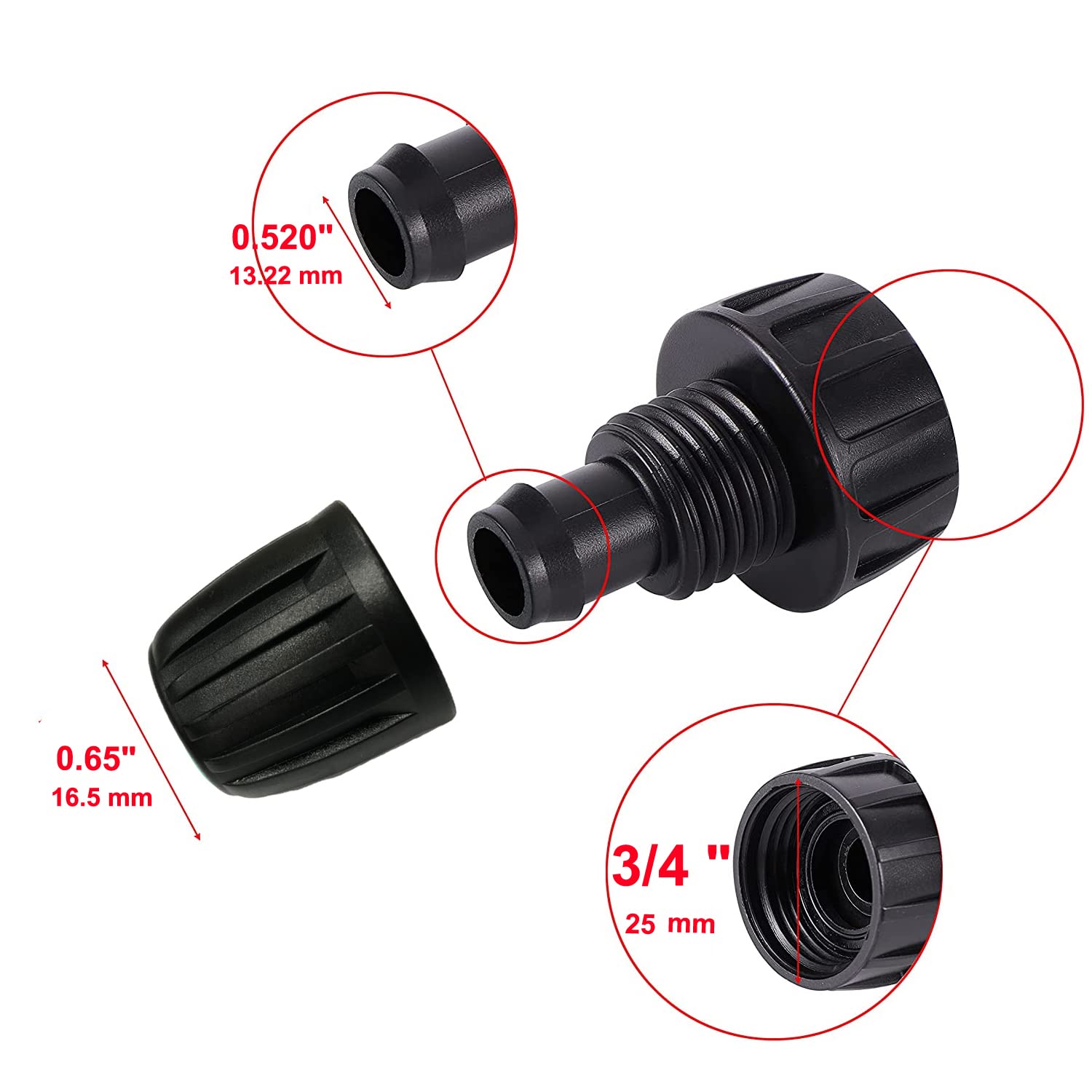 Yulaiyoen 1/2 Inch Drip Irrigation Tubing Faucet Adapter side view
