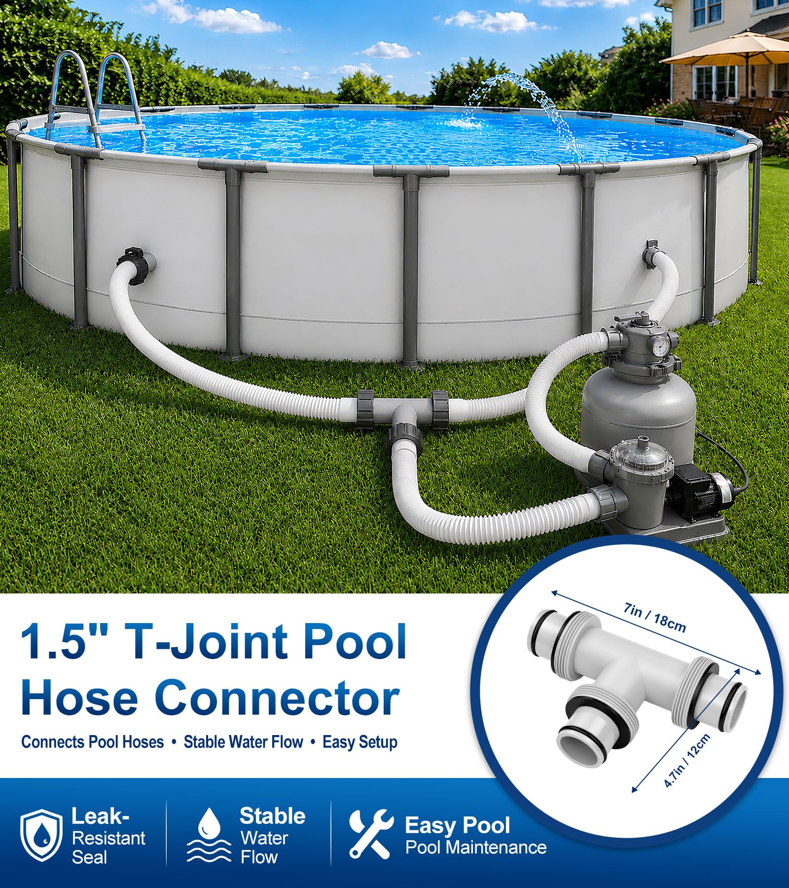YULOFMVE Pool Hose Connector T-Joint Gray close-up of fittings