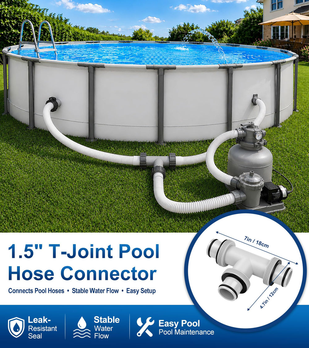 YULOFMVE Pool Hose Connector T-Joint Gray close-up of fittings