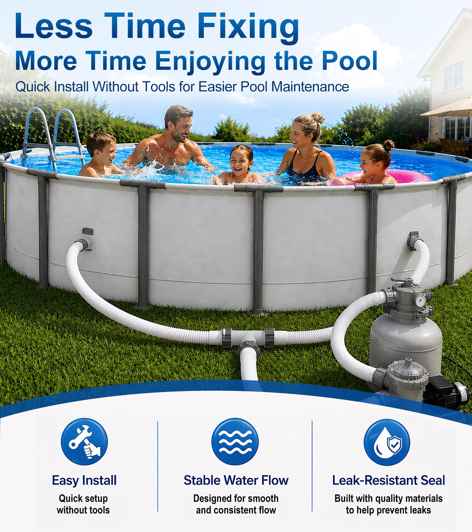 YULOFMVE Pool Hose Connector T-Joint Gray with pool filter