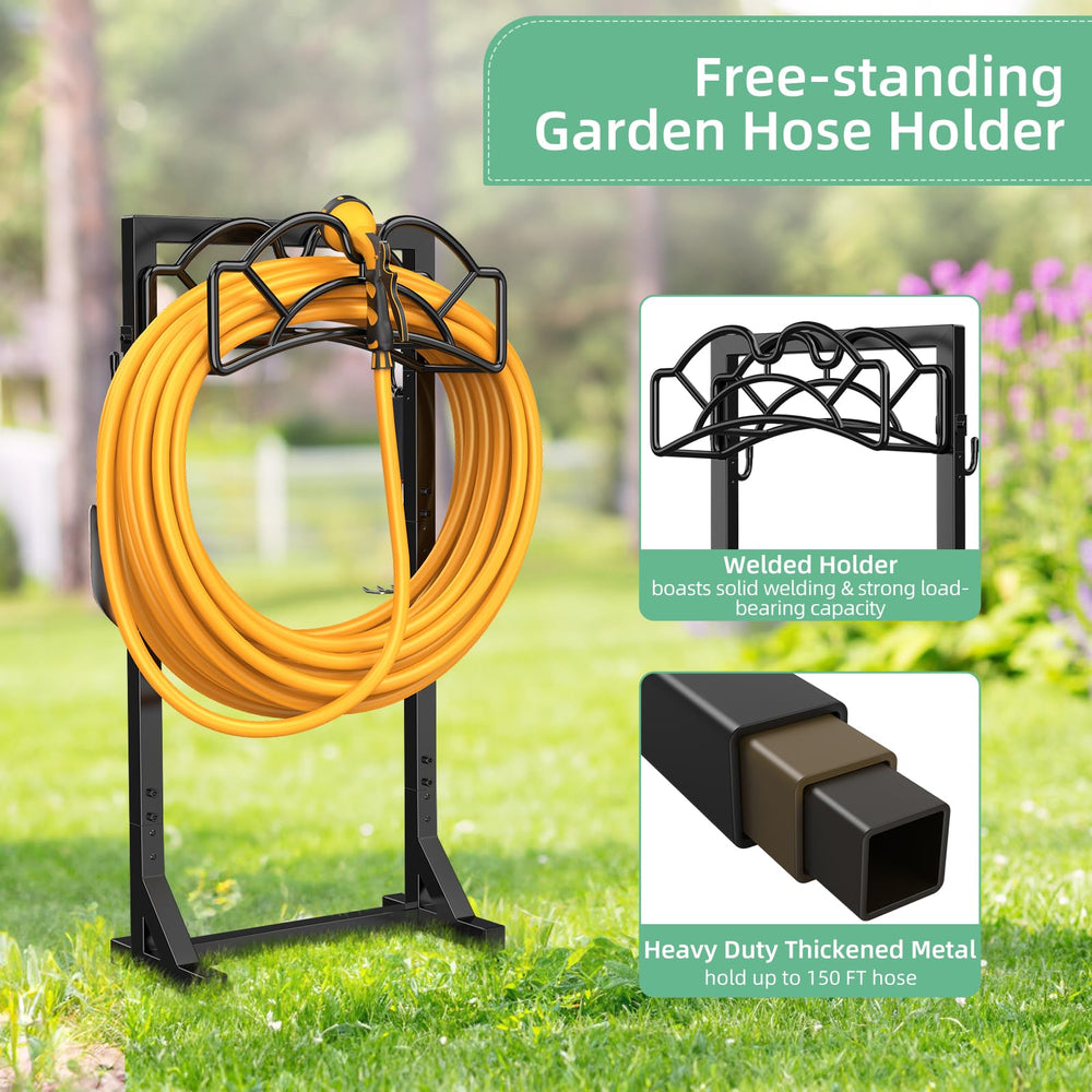 Yumatum garden hose holder in outdoor setting