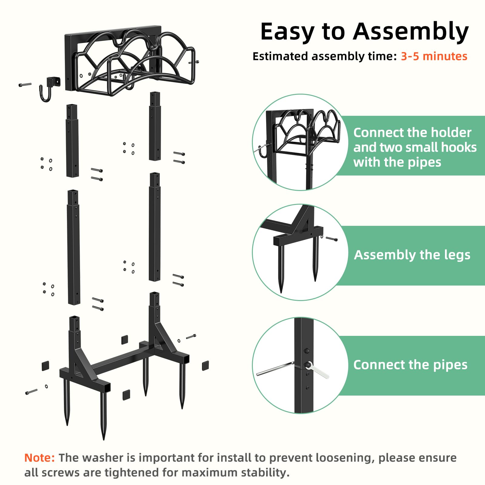 Yumatum Hose Holder with garden tools nearby