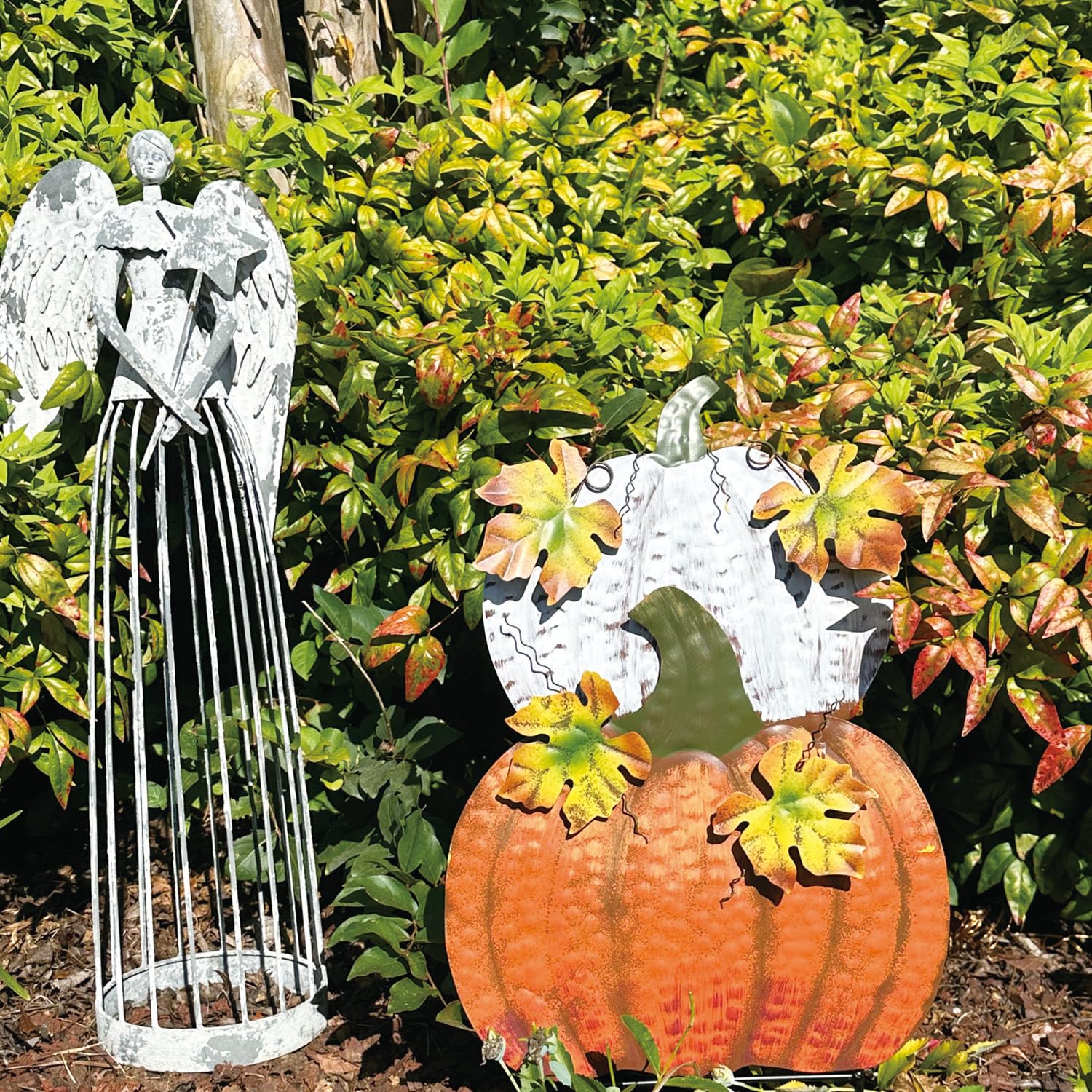 YUMBOR pumpkin yard stakes in a festive autumn arrangement