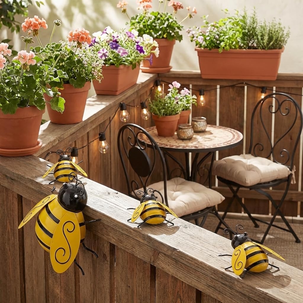 Yungeln Bumble Bee Wall Decor hanging on a fence