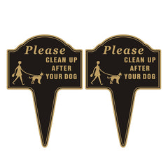 Yuntarda Clean Up After Your Dog Sign front view, black with golden text