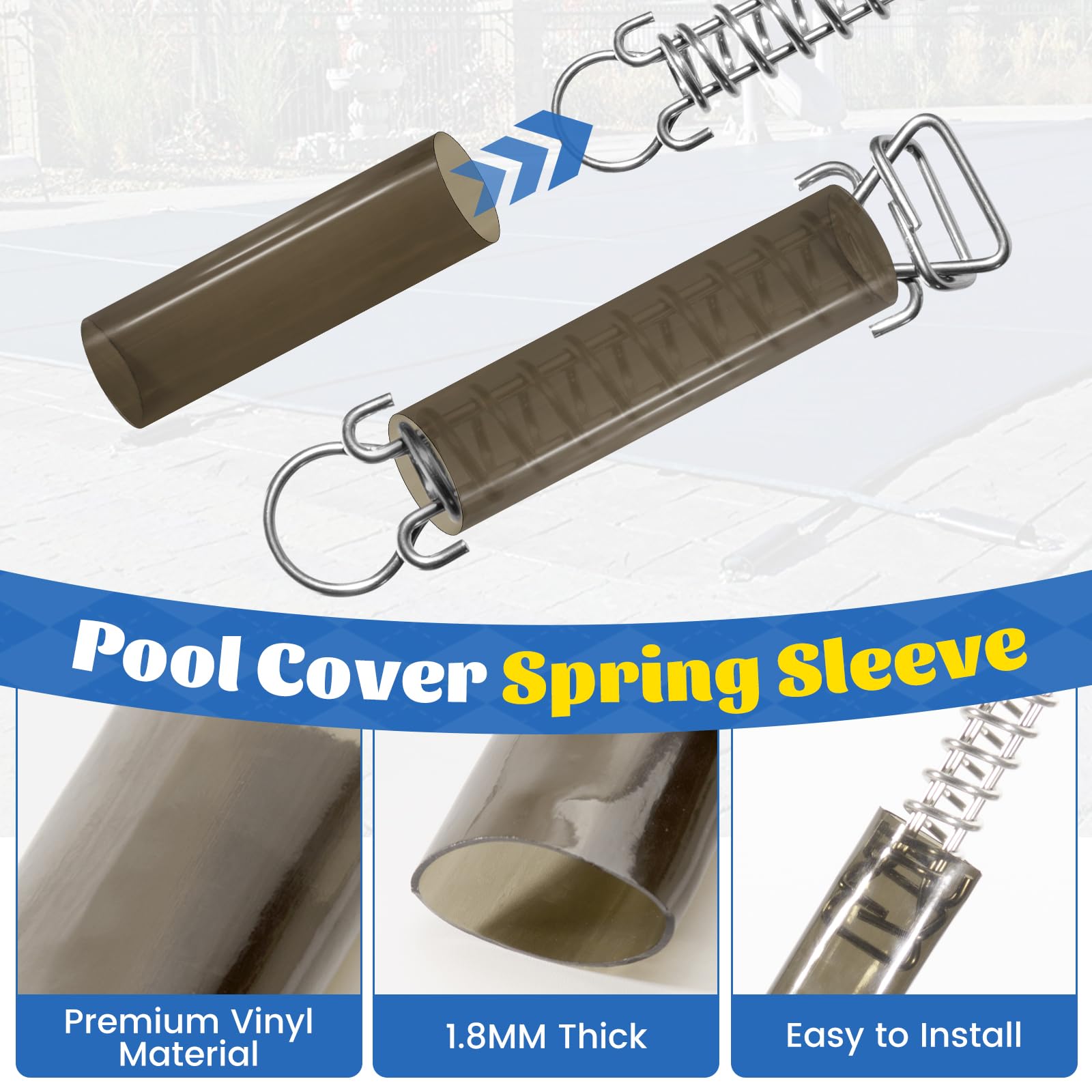 YUNVI pool cover spring sleeves on standard pool cover springs