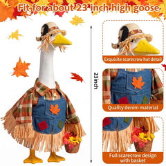 YVMMVY scarecrow goose outfit with denim overalls and autumn flowers