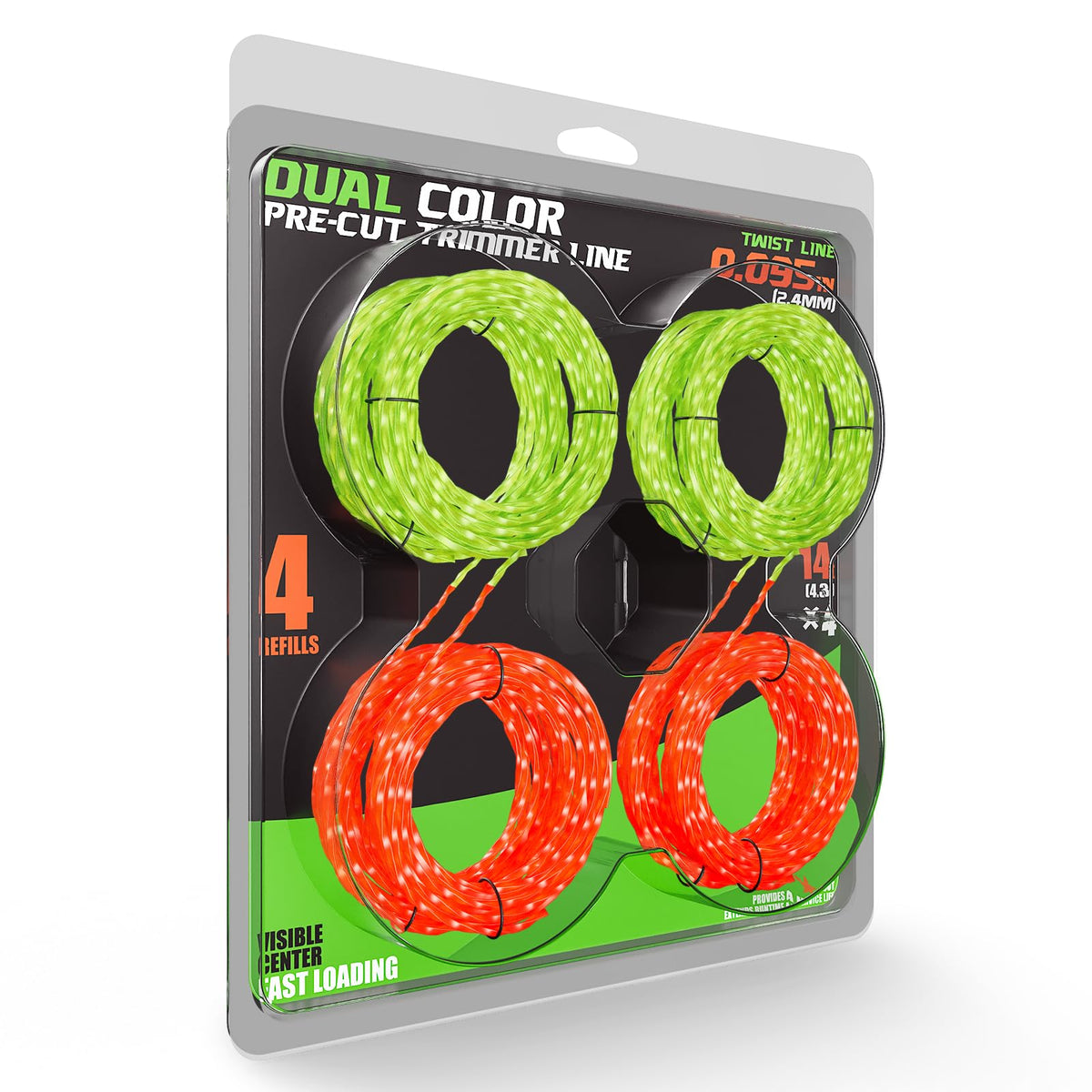 YWTESCH 4 Pack Replacement Twisted Trimmer Lines in green and orange