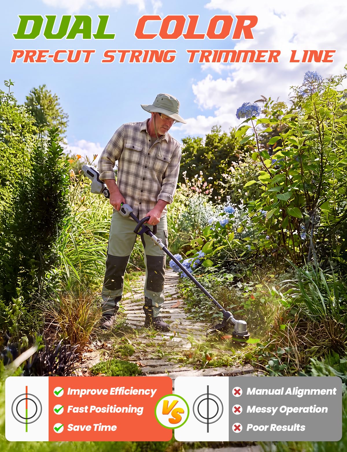 YWTESCH trimmer line in action cutting through thick weeds