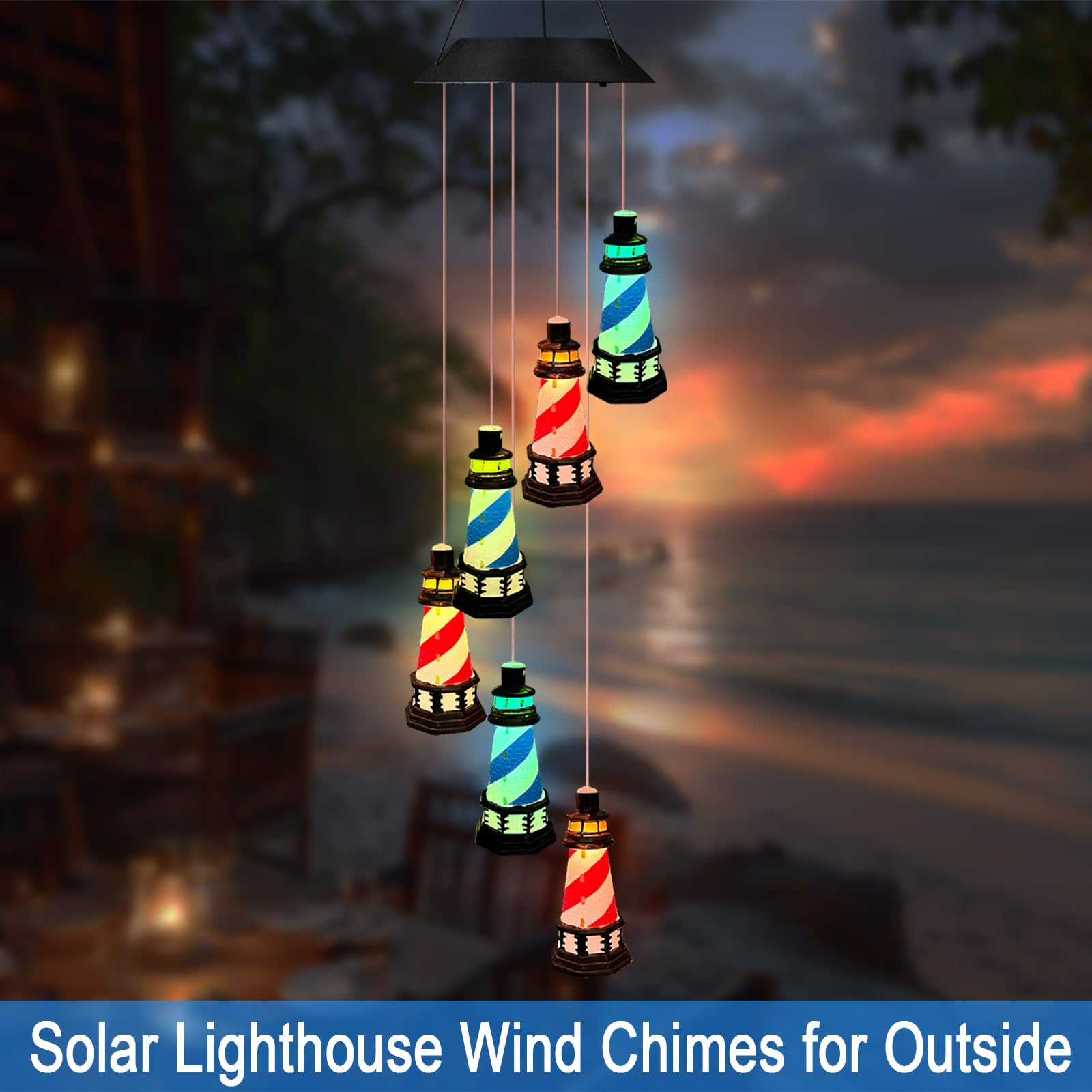 YY Gardenia Solar Lighthouse Wind Chimes during night time