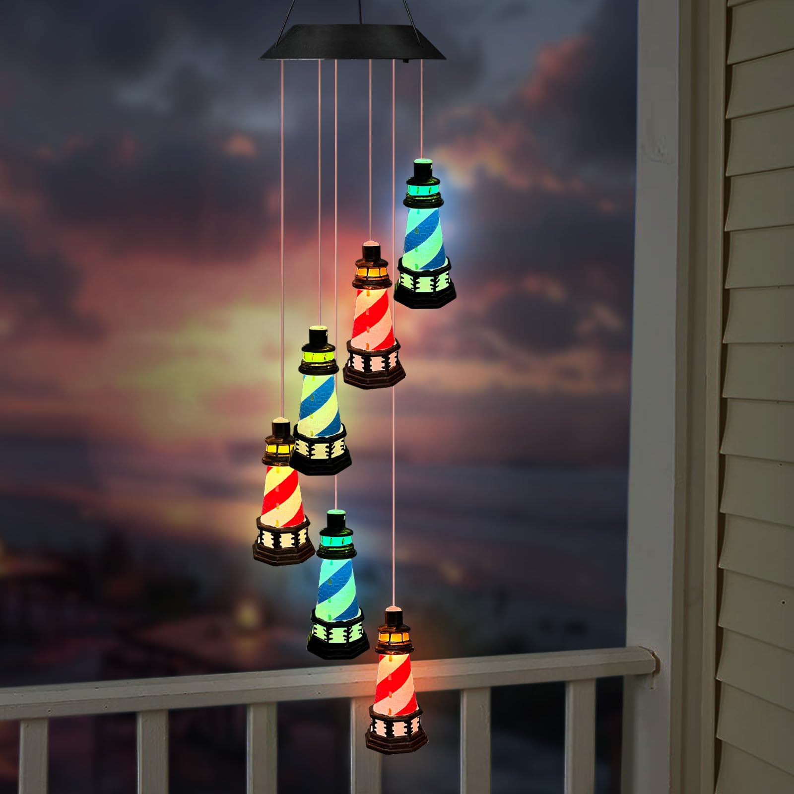 YY Gardenia Solar Lighthouse Wind Chimes front view
