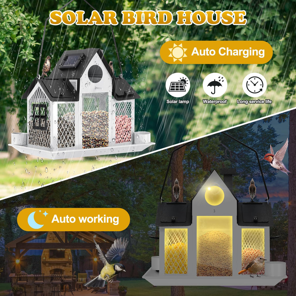 YYWMWM Solar Bird Feeder House filled with birdseed