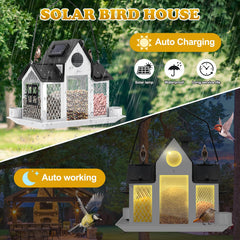 YYWMWM Solar Bird Feeder House filled with birdseed