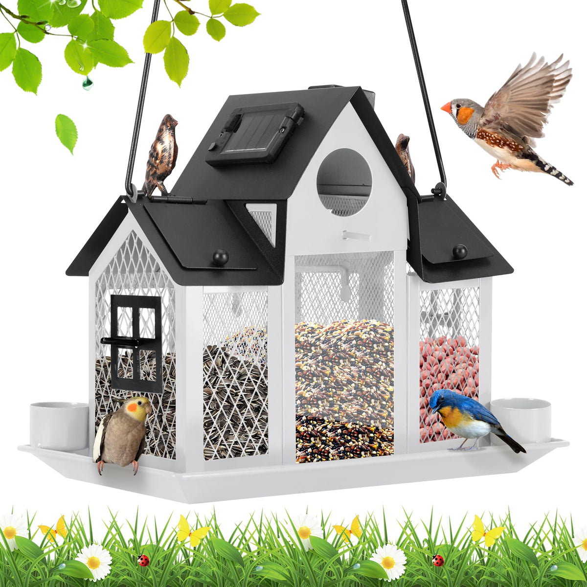 YYWMWM Solar Bird Feeder House front view in white