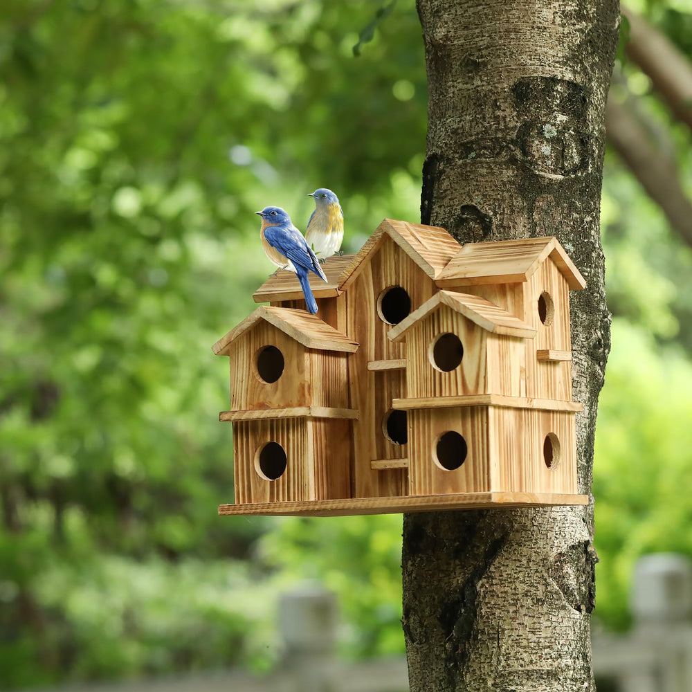 YYYUAN Cedar Bird House in a garden setting