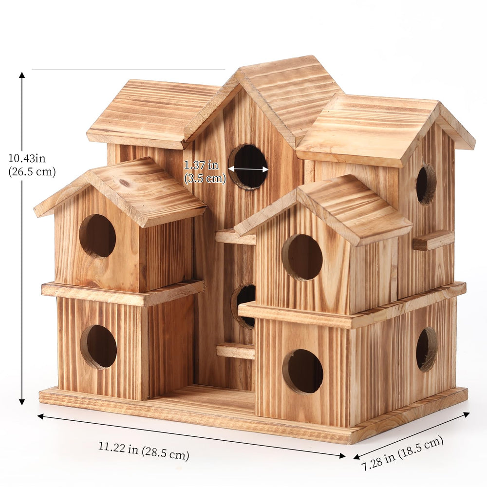 YYYUAN Cedar Bird House side view with rustic wooden finish