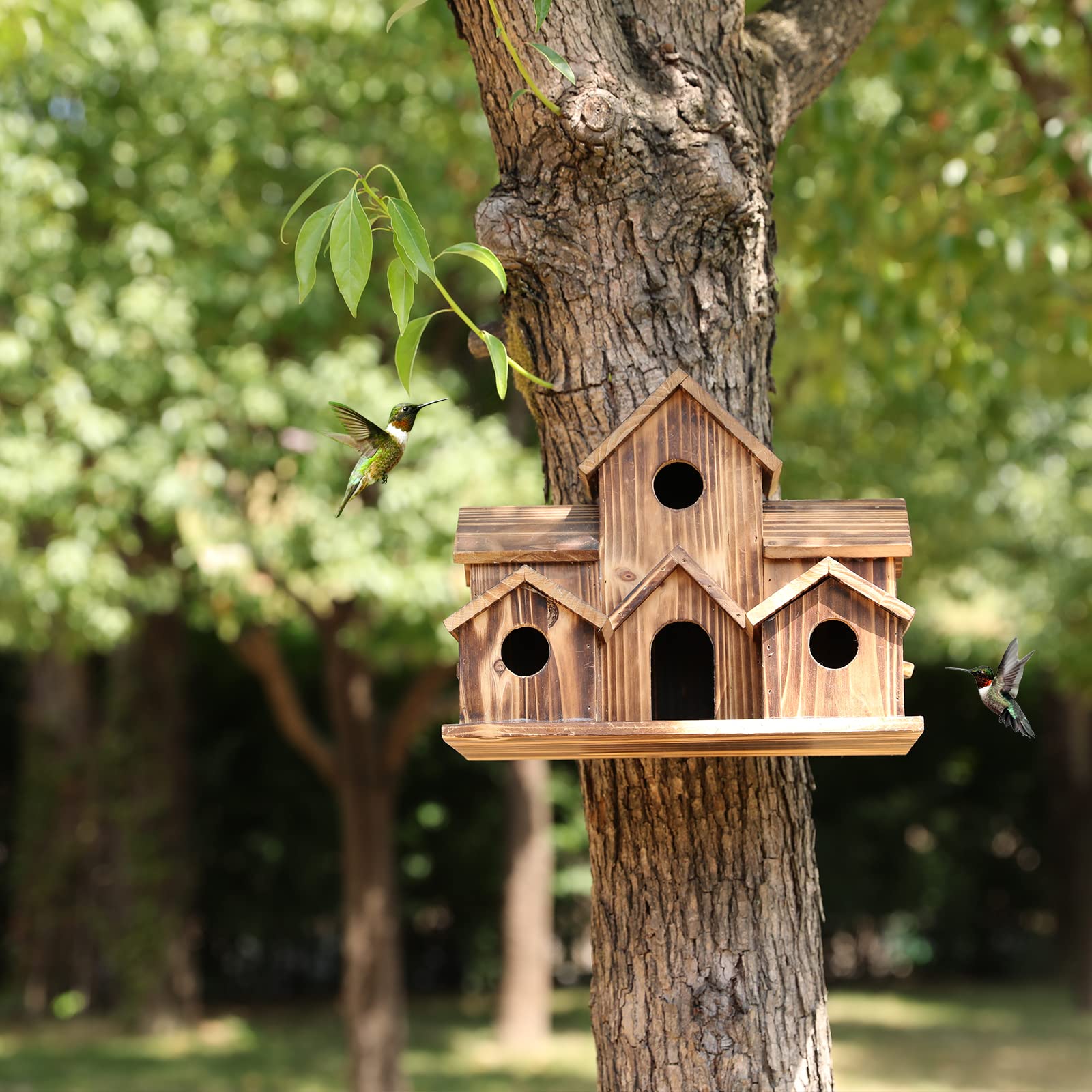 YYYUAN Wooden Bird House in garden setting
