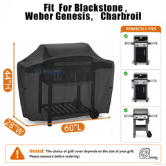 yzbrocade 60 Inch XL Grill Cover side view showing adjustable straps