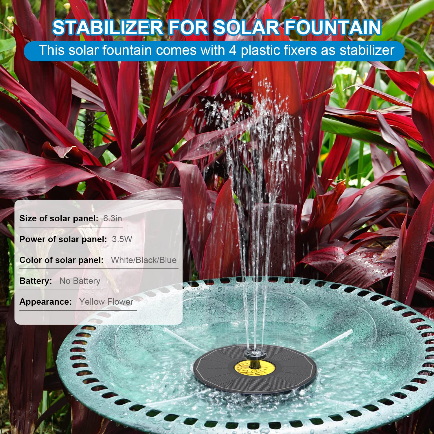 Yzert Solar Bird Bath Fountain with nozzles and fixing devices