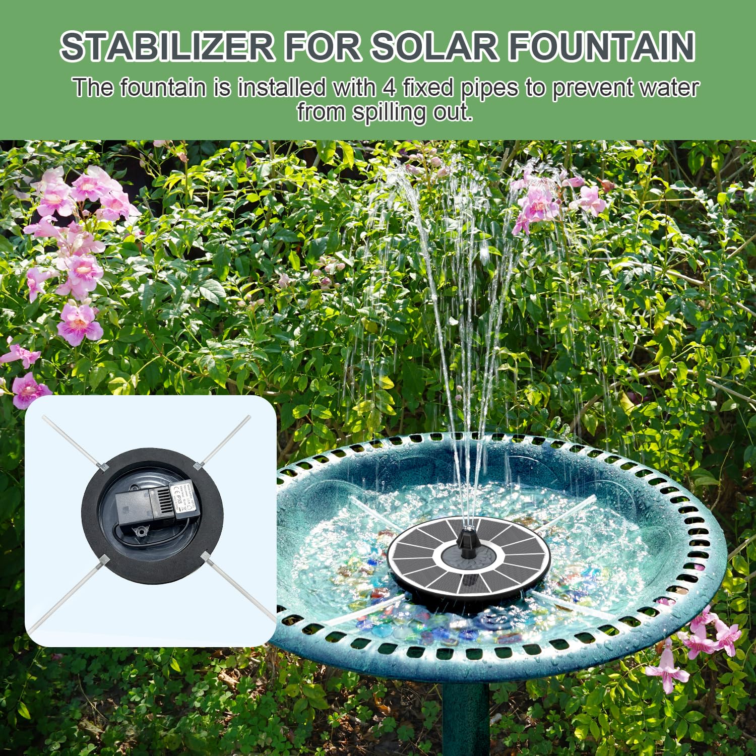 Yzert Solar Fountain in a bird bath setup