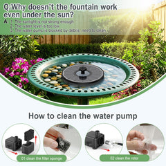 Yzert Solar Fountain installed in a bird bath