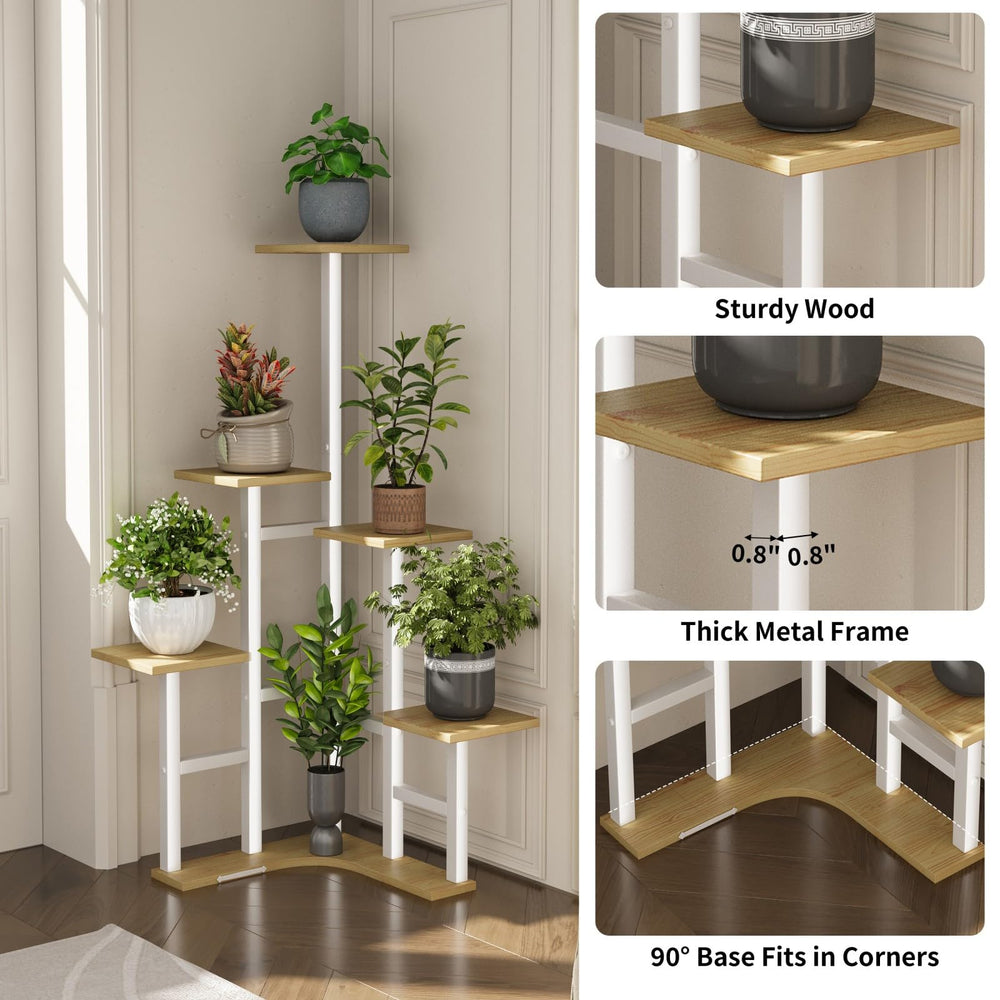 Yzosvki Corner Plant Stand assembled with various indoor plants