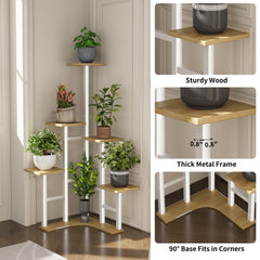 Yzosvki Corner Plant Stand assembled with various indoor plants
