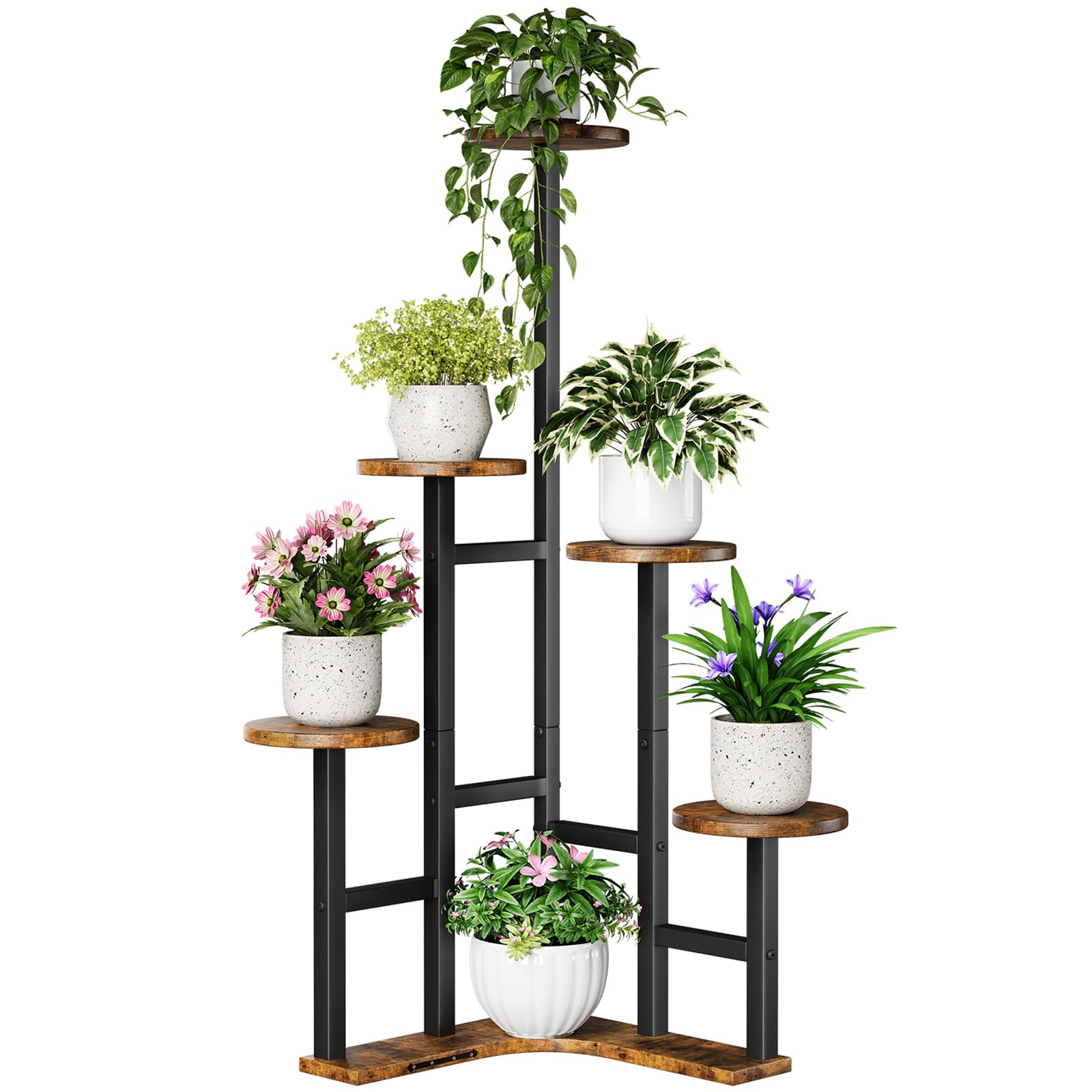 Yzosvki Corner Plant Stand Indoor 6 Tier-Round in rustic brown