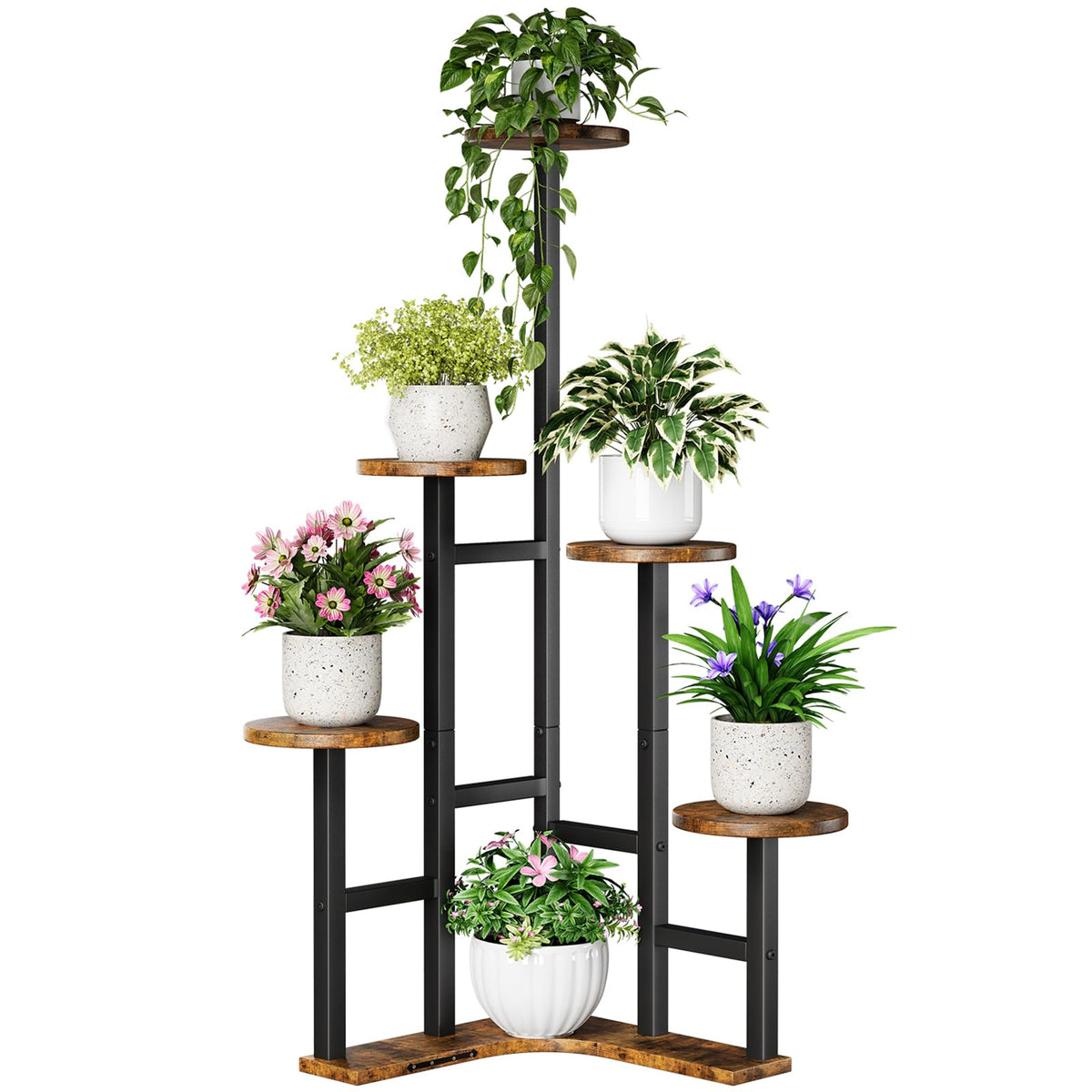Yzosvki Corner Plant Stand Indoor 6 Tier-Round in rustic brown