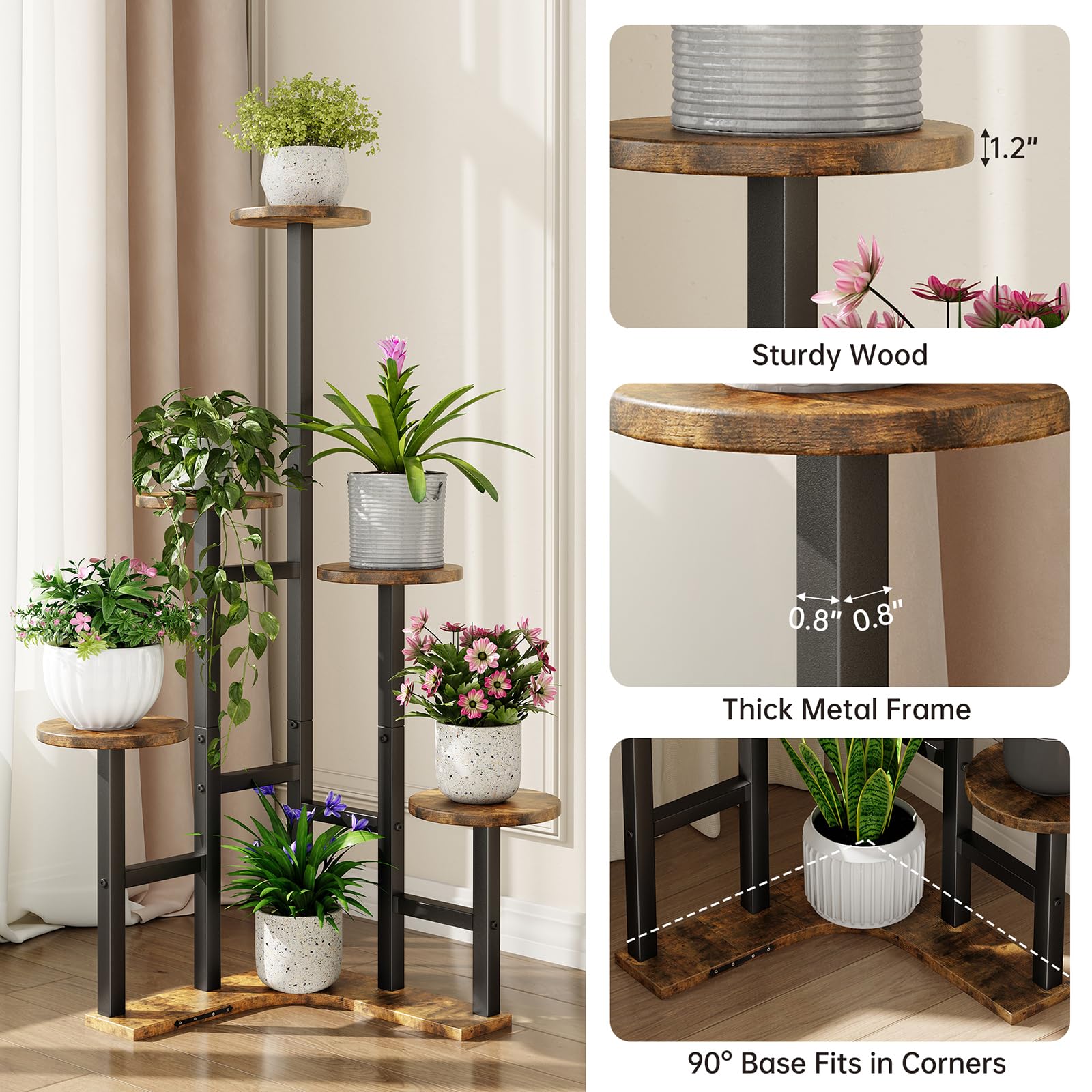 Yzosvki Corner Plant Stand with decorative items and plants