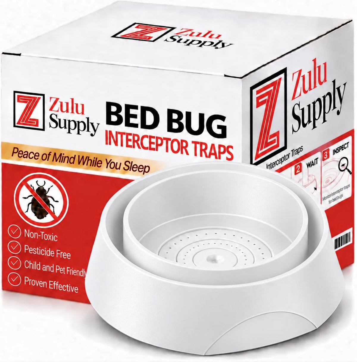 Z Zulu Supply Bed Bug Interceptors 8-Pack White, front view