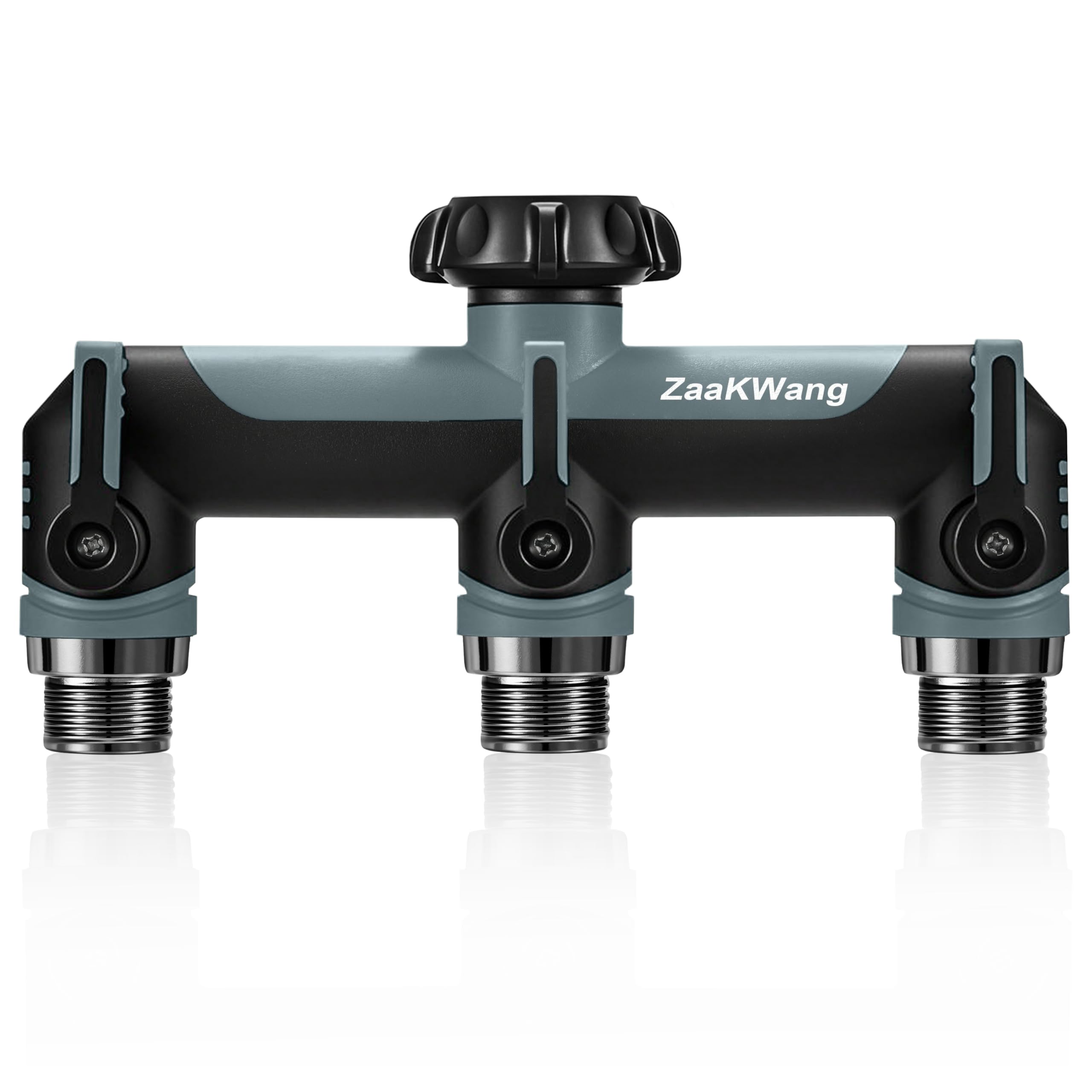 ZaakWang 3-way garden hose splitter grey front view
