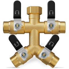 ZaakWang 4 Way Hose Splitter front view with brass finish