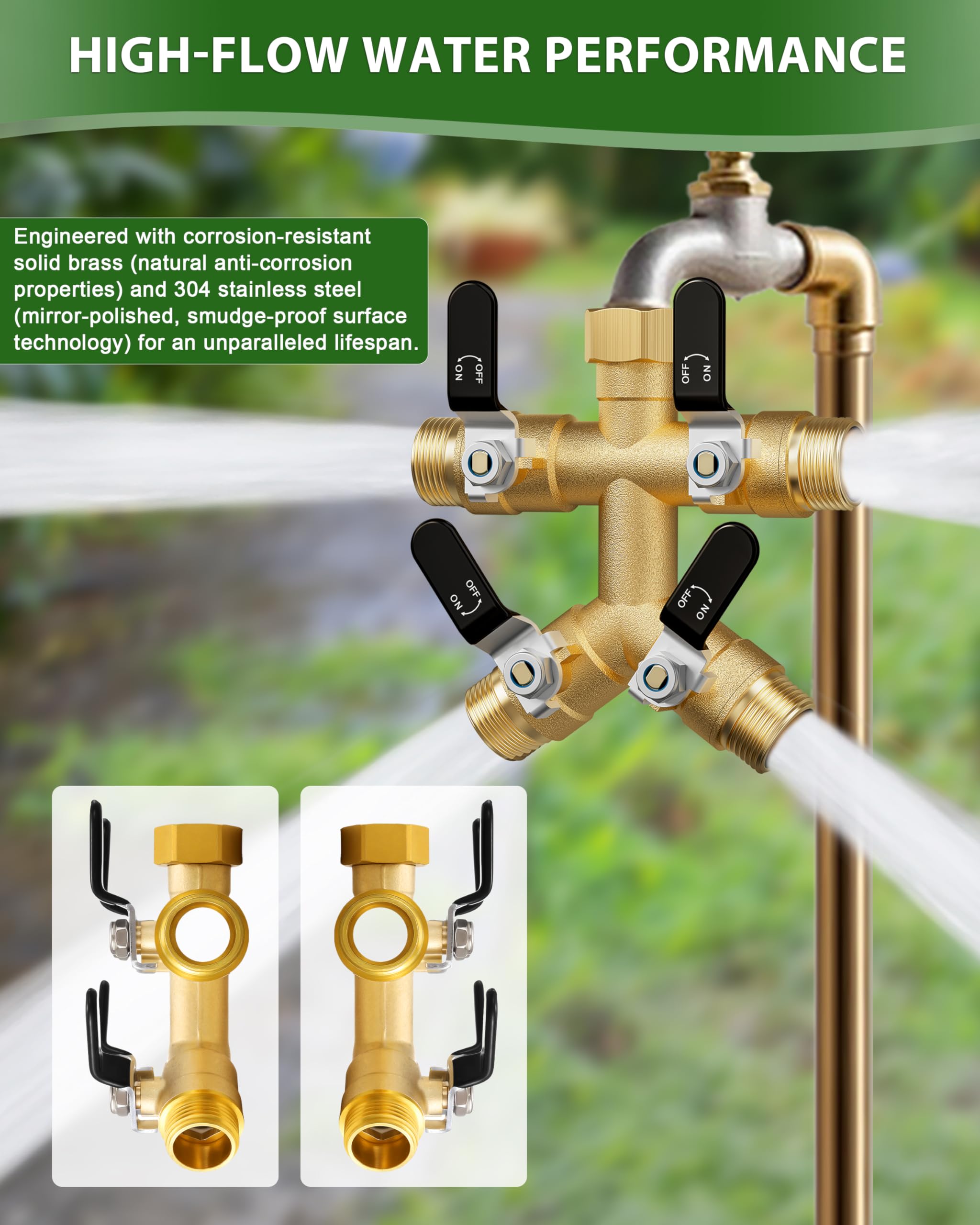 ZaakWang 4 Way Hose Splitter with ergonomic handle in garden