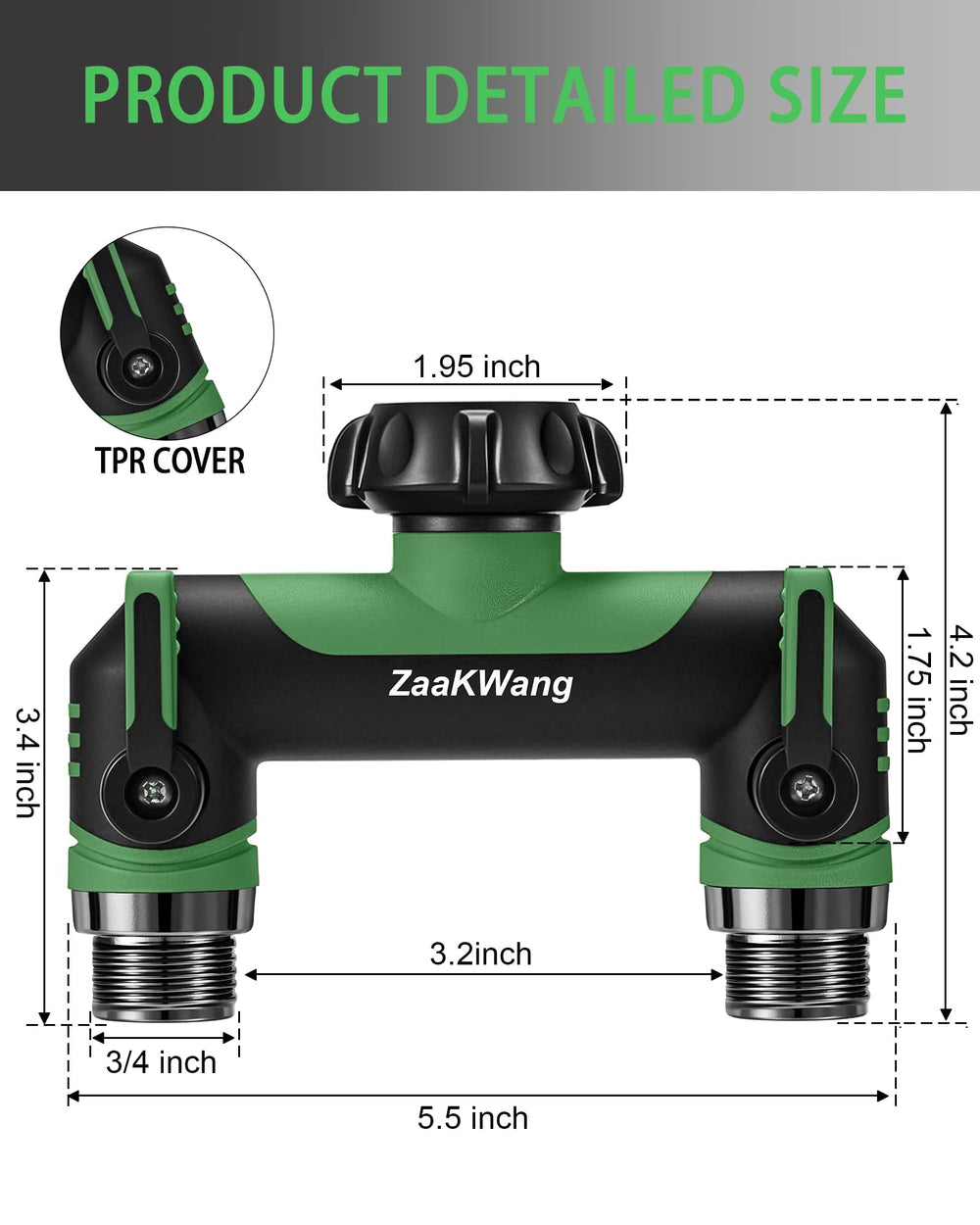 ZaakWang Garden Hose Splitter 2 Way with 360° rotating connector