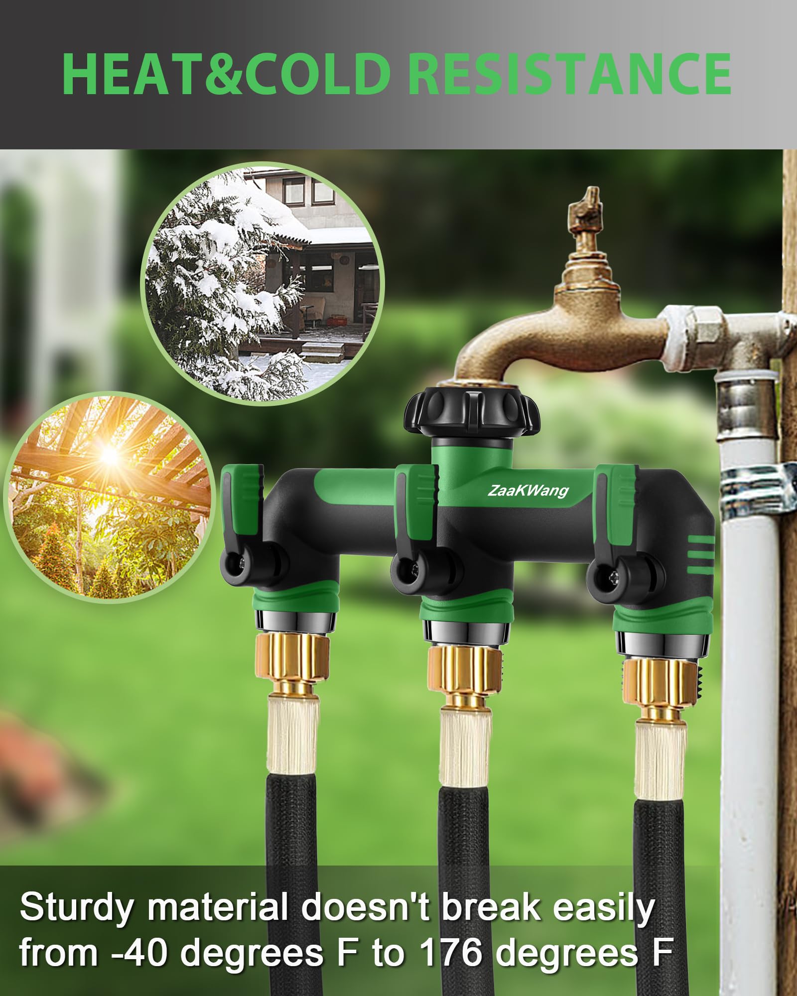ZaakWang Garden Hose Splitter 3 Way with three water outlets