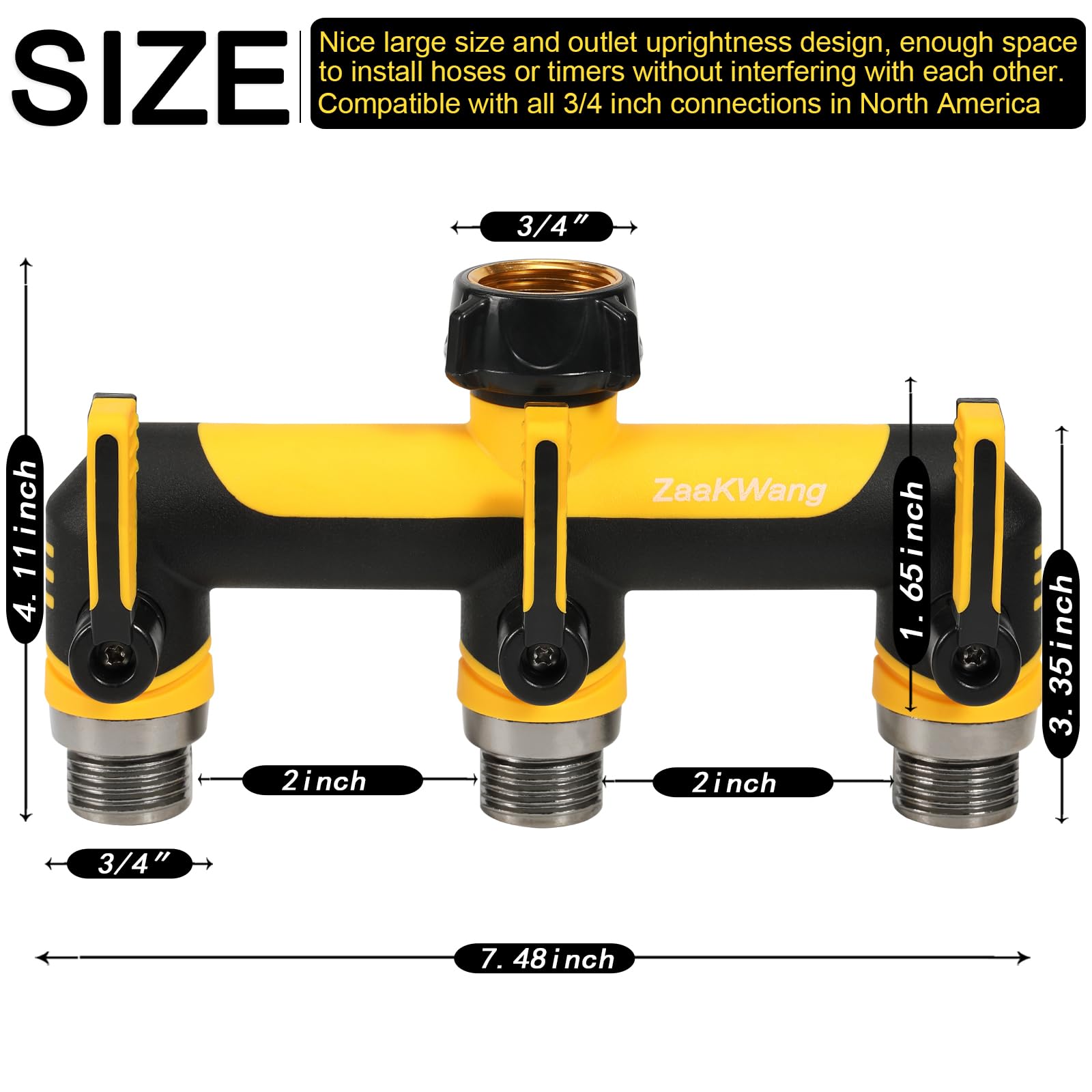ZaakWang heavy duty hose splitter side view with extended handles