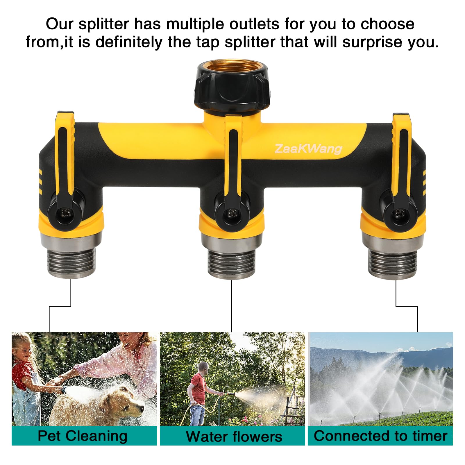 ZaakWang hose splitter in use watering a garden