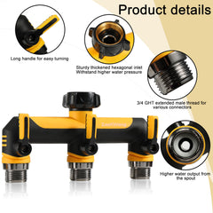 ZaakWang hose splitter showing 3-way outlets and metal fittings