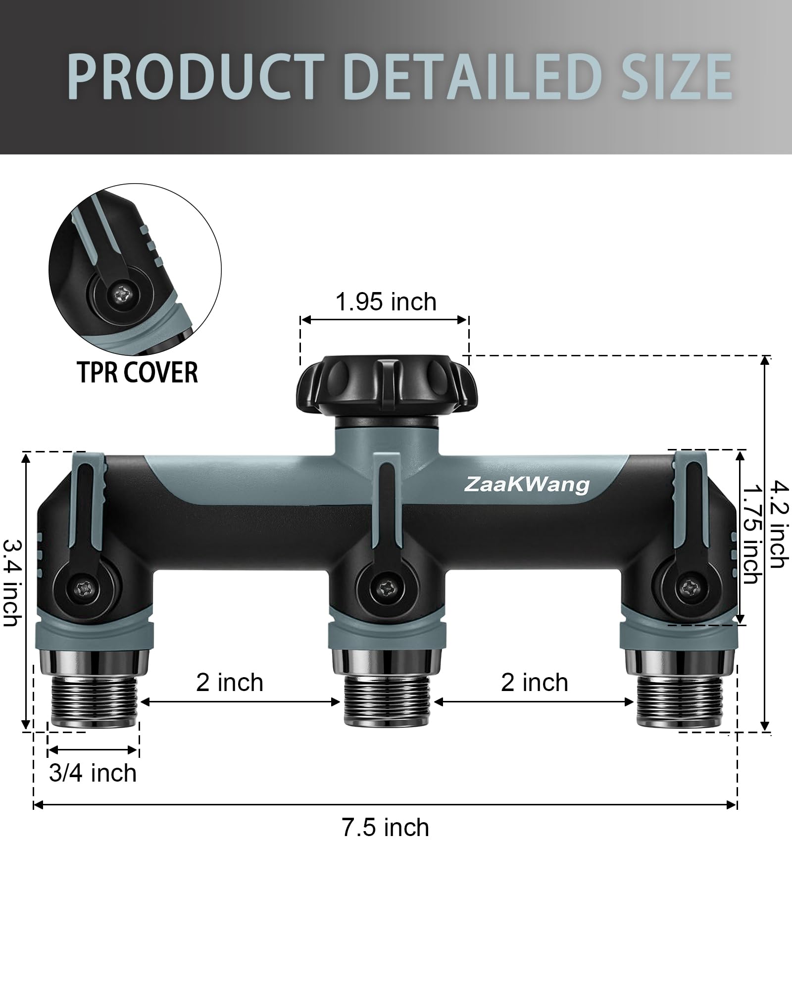 ZaakWang hose splitter with three outlets and ergonomic handle