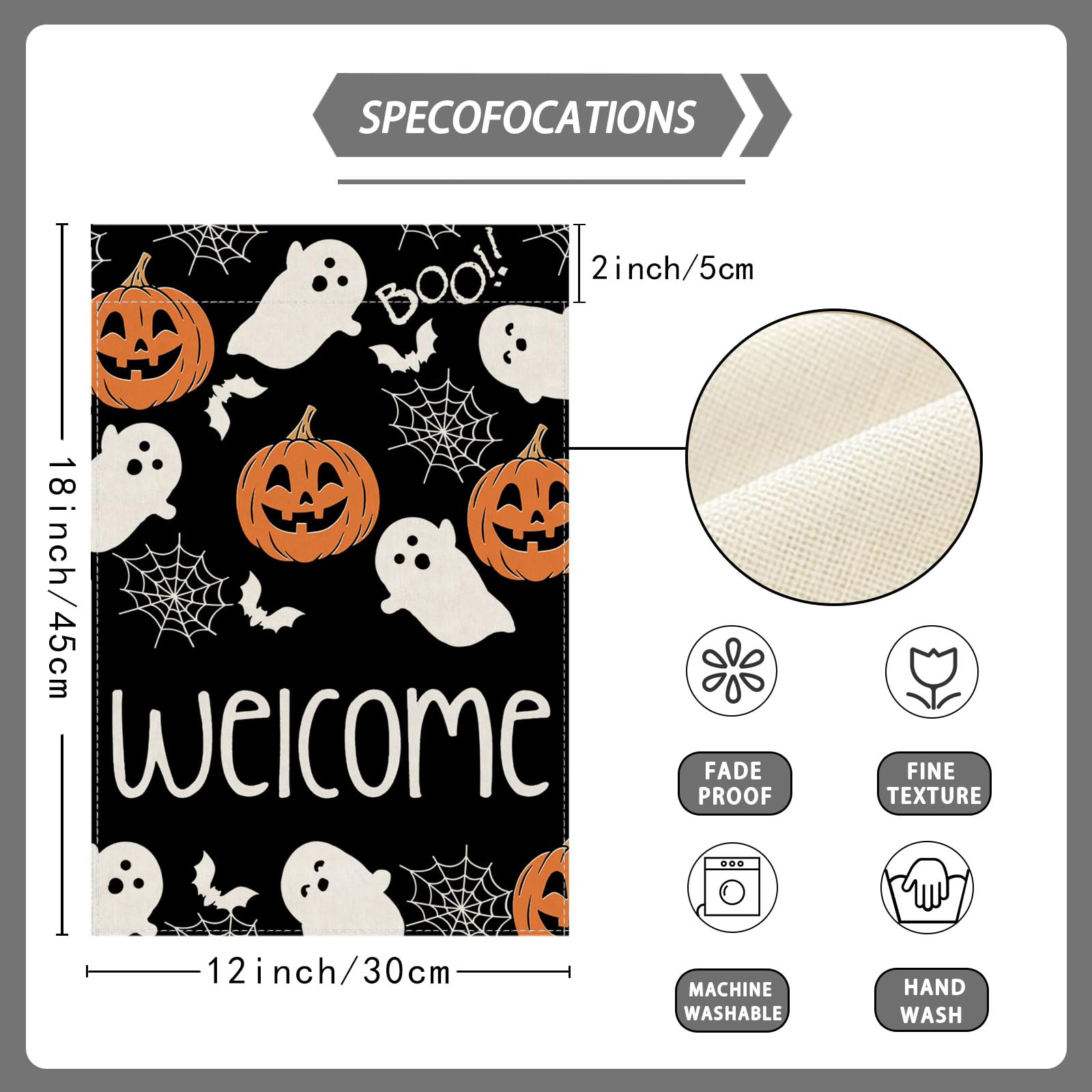 ZAEW Halloween Garden Flag close-up of pattern design