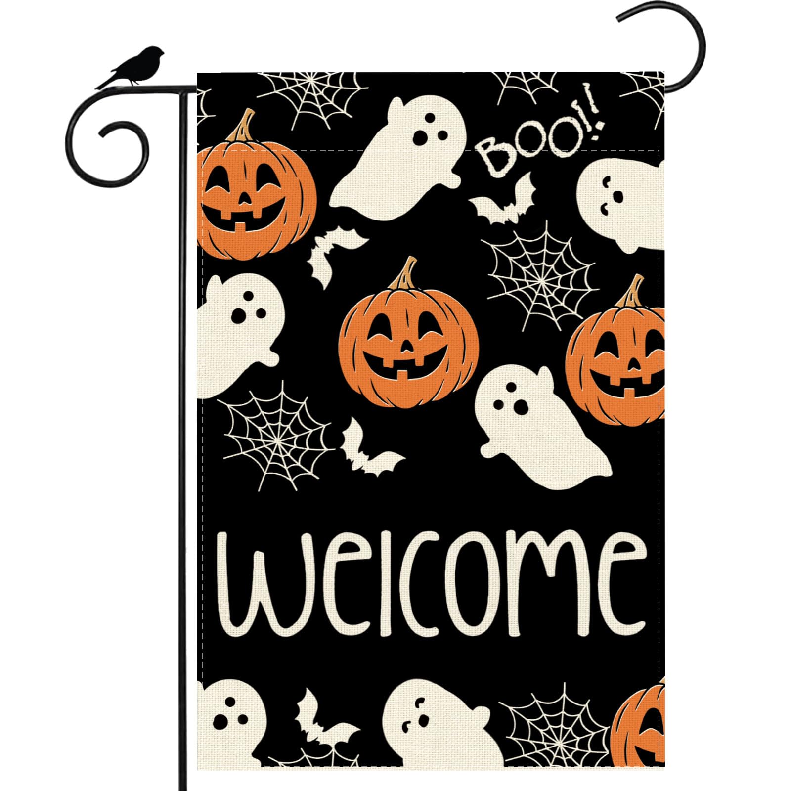 ZAEW Halloween Garden Flag front view with ghosts and pumpkins design