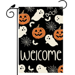 ZAEW Halloween Garden Flag front view with ghosts and pumpkins design