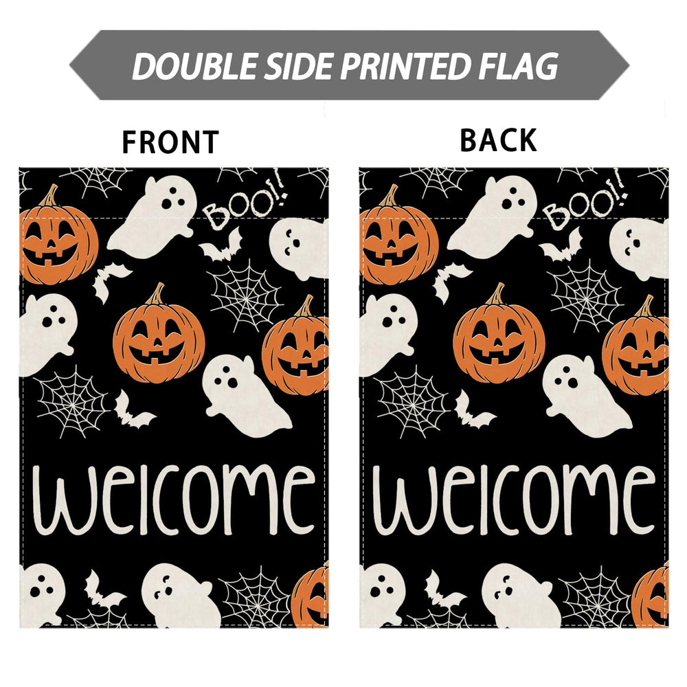 ZAEW Halloween Garden Flag with autumn leaves background