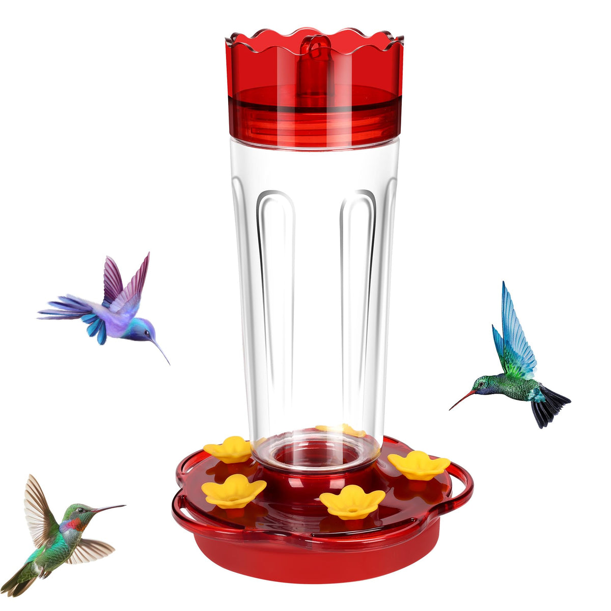 Zamelane Glass Hummingbird Feeder front view with five feeding ports