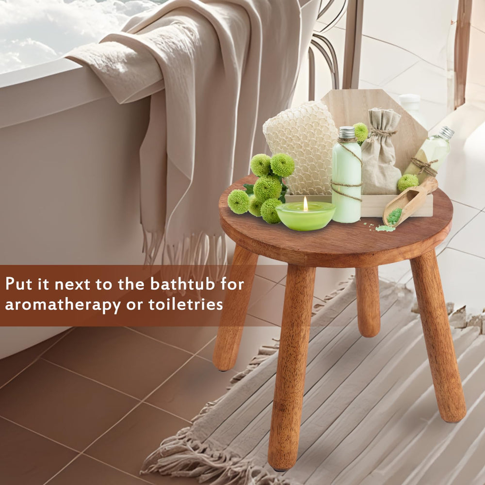 zaowofires Round Solid Wooden Stool bottom view with felt anti-skid pads