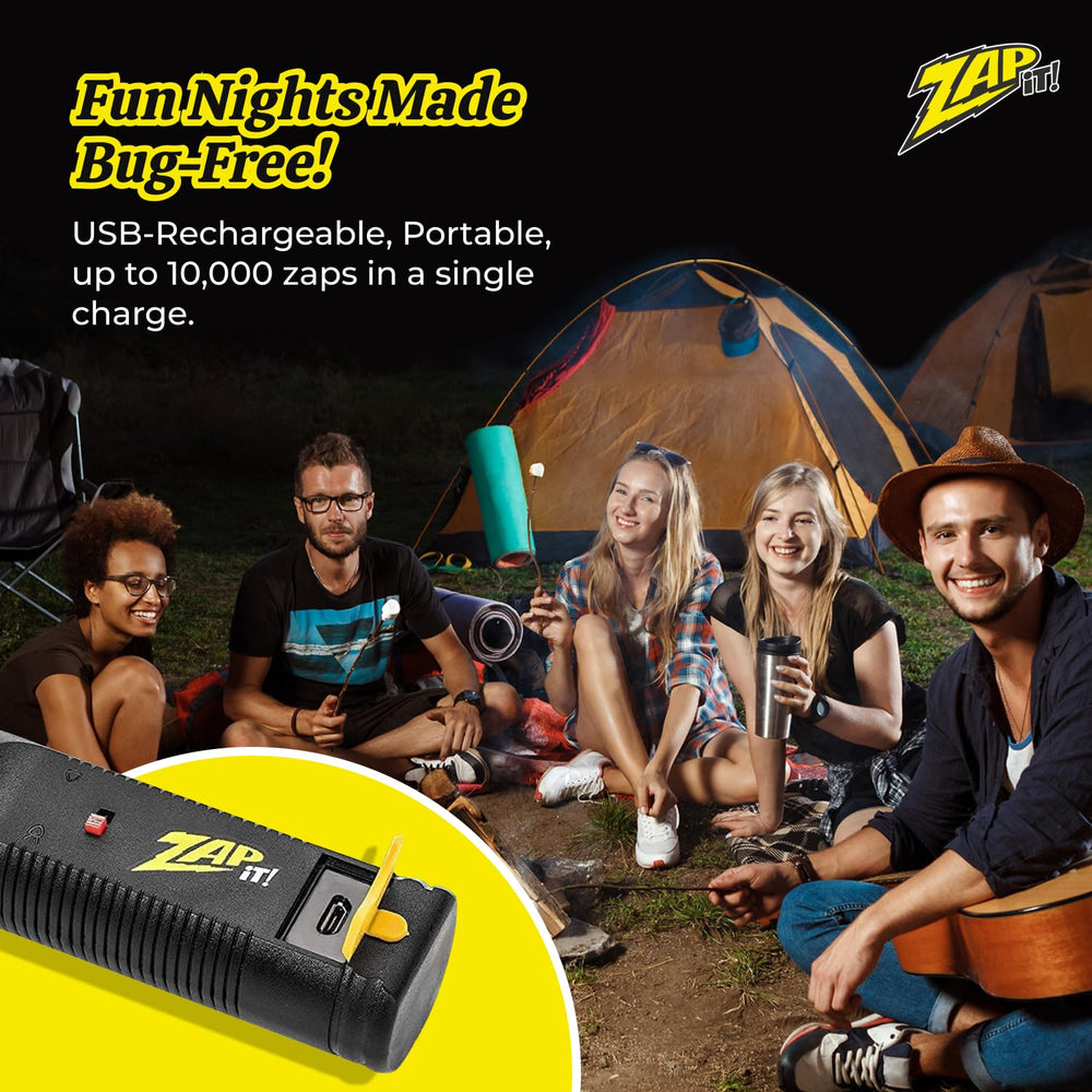 ZAP IT! Rechargeable Electric Fly Swatter Racket with bugs on net