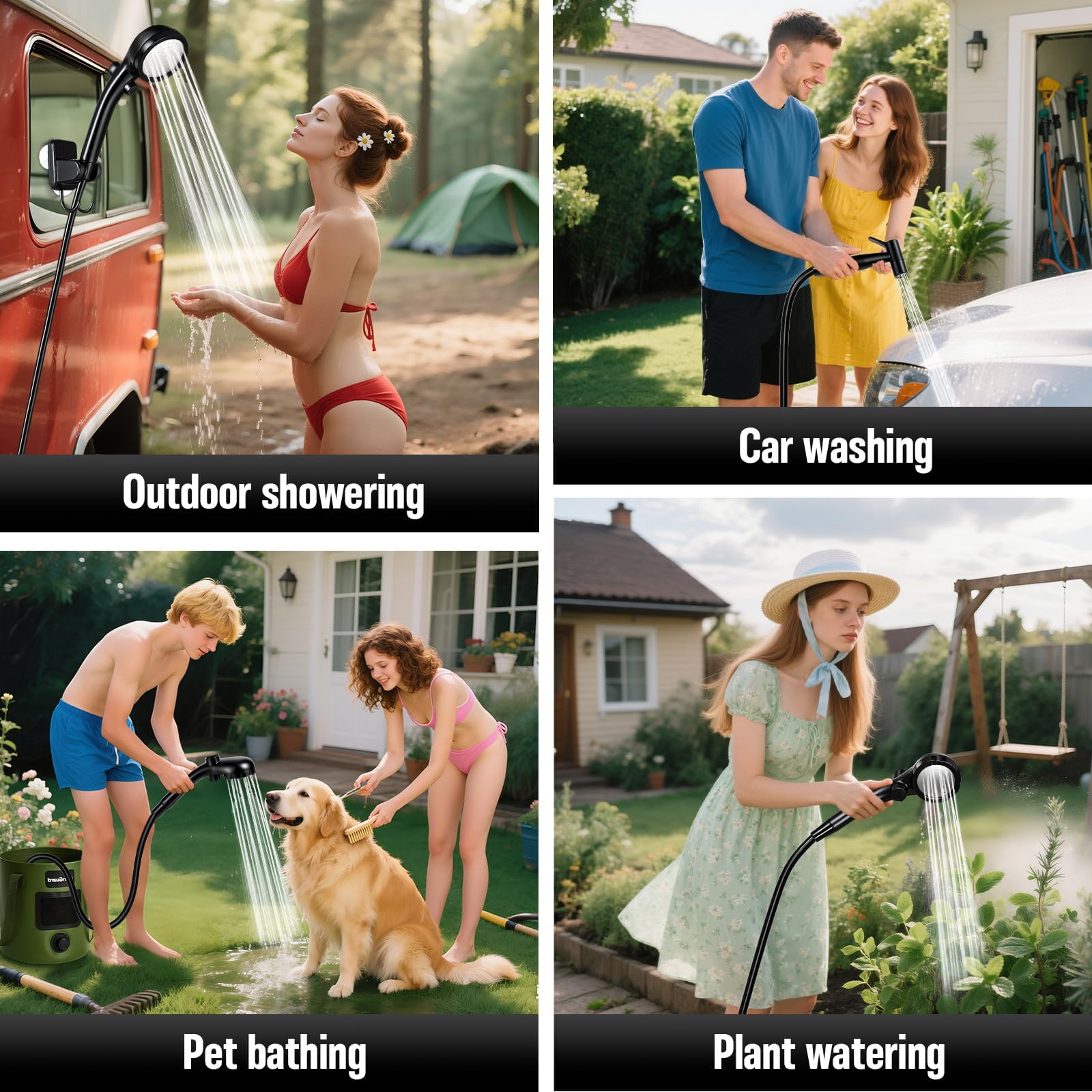 Zappyway Portable Shower setup with hooks and suction cups